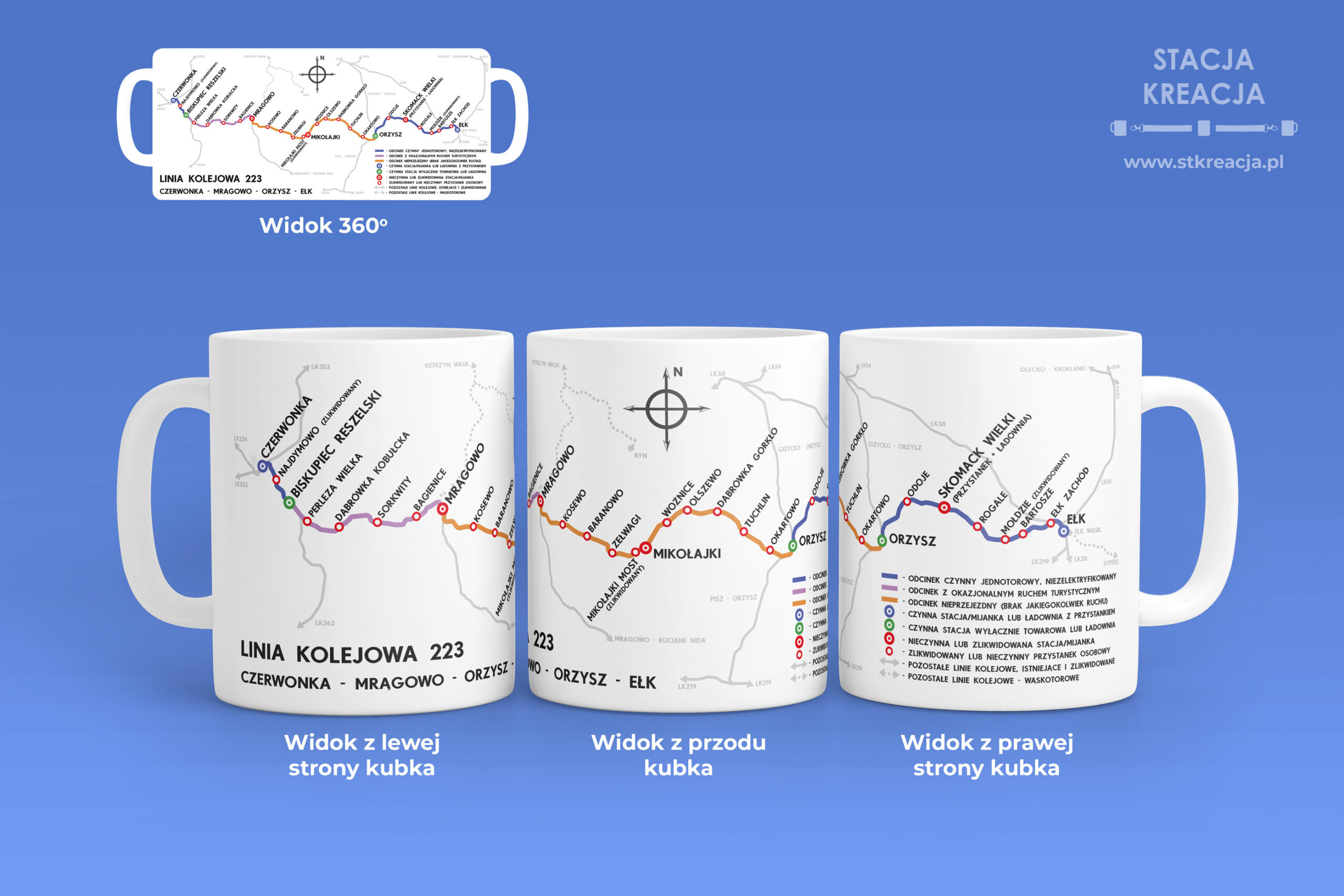 Linia kolejowa 223, Linia kolejowa nr 223, Linia 223, linia kolejowa 223 Czerwonka - Ełk, Kubek 330ml z linią kolejową nr 223, kubek linia 223, kubek linia kolejowa 223 Czerwonka - Mrągowo - Orzysz - Ełk, linia kolejowa 223 Czerwonka - Biskupiec Reszelski - Mrągowo - Mikołajki - Orzysz - Ełk, Ełk, Mrągowo, Orzysz, Mikołajki, Biskupiec Reszelski, Czerwonka, Linia kolejowa Warmińsko Mazurskie 223, Rozkład PKP, Pociąg, Pociąg towarowy, Pociąg osobowy, schemat linii kolejowej na kubku, gadżet PKP, schemat linii kolejowej na kubku, kolejowy upominek, gadżet, kolejowy, kolejarski kubek kolekcjonerski, prezent dla kolejarza, upominek dla kolejarza, gadżet dla kolejarza, prezent dla mikola, upominek dla mikola, gadżet dla mikola, kubek dla mikola, kubek dla kolejarza, kubek dla miłośnika kolei, prezent dla miłośnika kolei, upominek dla miłośnika kolei, prezent dla maszynisty, upominek dla maszynisty, kubek dla maszynisty, linia kolejowa normalnotorowa, Przewozy Regionalne Warmińsko Mazurskie