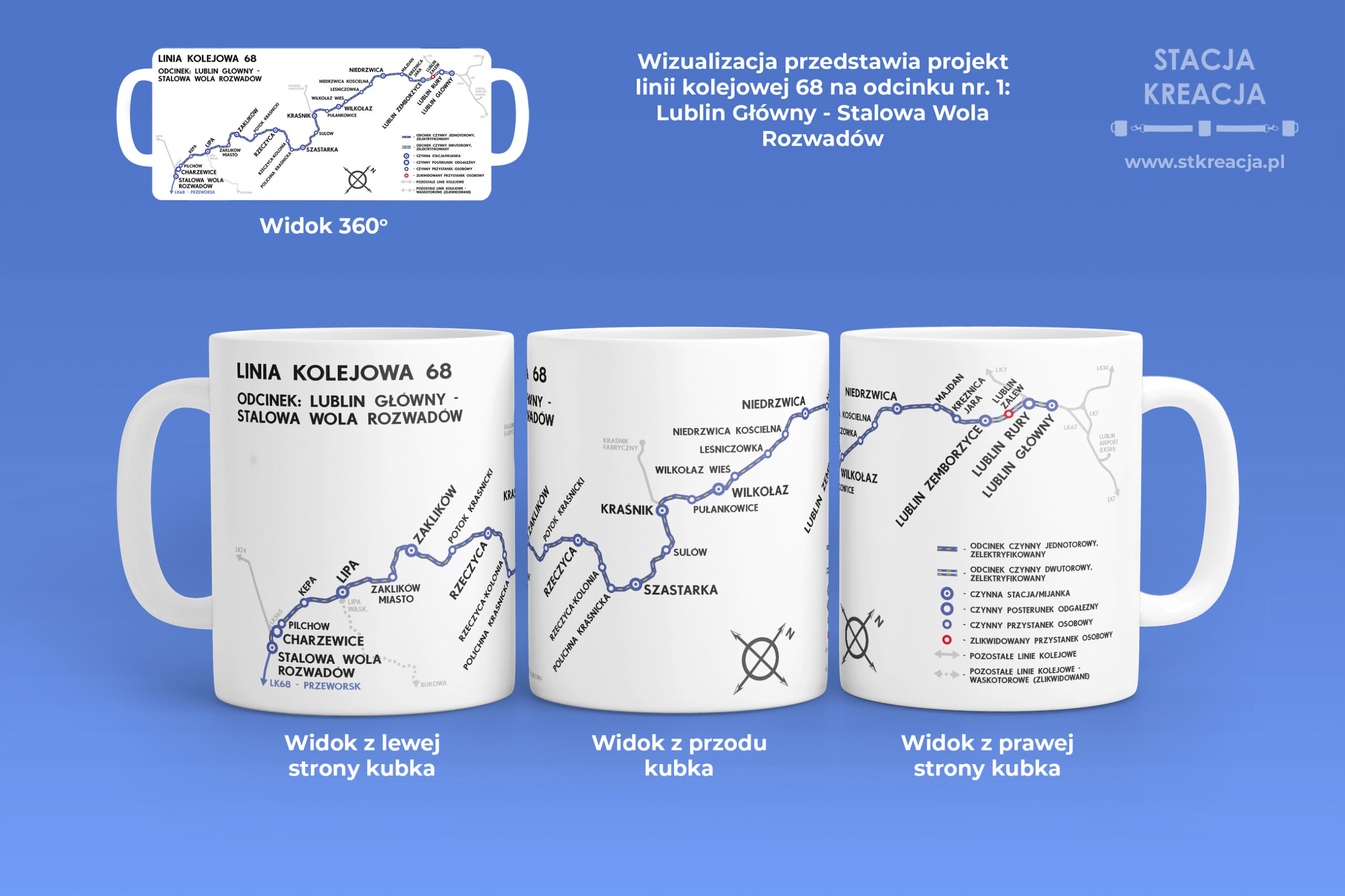 Kubek linia kolejowa 68, Linia kolejowa 68, Linia kolejowa nr 68, Linia kolejowa 68 Lublin Główny - Stalowa Wola Rozwadów - Przeworsk, Kubek 330ml z linią kolejową 68, kubek linia 68, kubek linia kolejowa 68 Lublin Główny - Stalowa Wola Rozwadów - Przeworsk, Lublin Główny, Stalowa Wola Rozwadów, Przeworsk, Kraśnik, Rozkład PKP, Pociąg, Pociąg towarowy, Pociąg osobowy, schemat linii kolejowej na kubku, gadżet PKP, schemat linii kolejowej na kubku, upominek dla maszynisty, kubek dla maszynisty, linia kolejowa normalnotorowa, linia kolejowa lubelskie, linia kolejowa podkarpackie