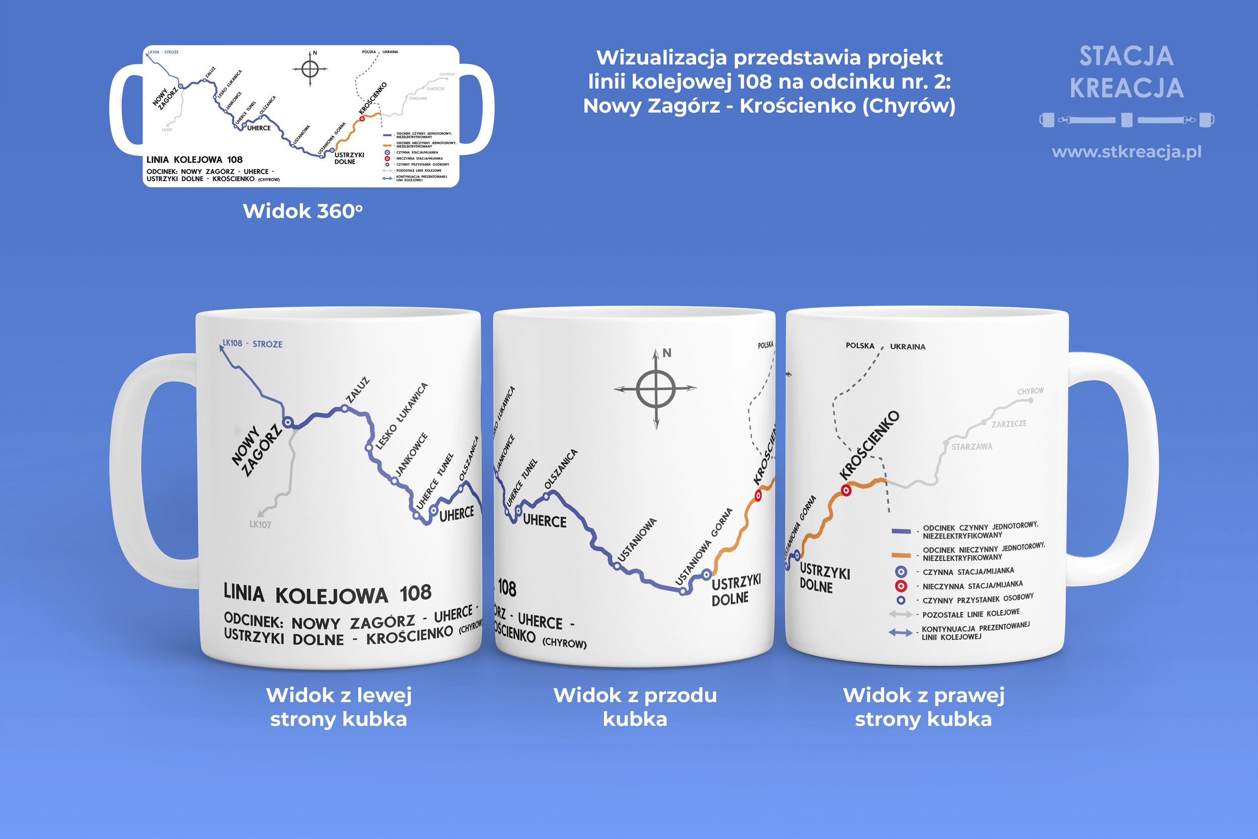 Linia kolejowa 108, Linia kolejowa nr 108 Linia 108, linia kolejowa 108 galicjanka, linia kolejowa 108 Stróże - Jasło - Sanok - Nowy Zagórz - Uherce - Krościenko - Chyrów, Kubek 330ml z linią kolejową nr 108, kubek linia 108, kubek linia 108 Sanok - Krościenko, Rozkład PKP, Pociąg, Pociąg towarowy, schemat linii kolejowej na kubku, gadżet PKP, schemat linii kolejowej na kubku, kolejowy upominek, gadżet, kolejowy, kolejarski kubek kolekcjonerski, prezent dla kolejarza, upominek dla kolejarza, gadżet dla kolejarza, prezent dla mikola, upominek dla mikola, gadżet dla mikola, kubek dla mikola, kubek dla kolejarza, kubek dla miłośnika kolei, prezent dla miłośnika kolei, upominek dla miłośnika kolei, prezent dla maszynisty, upominek dla maszynisty, kubek dla maszynisty, linia kolejowa normalnotorowa, koleje galicyjskie, galicjanka, kubek galicjanka