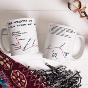 Kubek linia kolejowa 376, Linia kolejowa 376, Linia kolejowa nr 376, Linia kolejowa 376 Kościan - Grodzisk Wielkopolski - Opalenica, Kubek 330ml z linią kolejową 376, kubek linia 376, kubek linia kolejowa 376 Kościan - Opalenica, Grodzisk Wielkopolski, Rozkład PKP, Pociąg, Pociąg towarowy, Pociąg osobowy, schemat linii kolejowej na kubku, gadżet PKP, schemat linii kolejowej na kubku, upominek dla maszynisty, kubek dla maszynisty, linia kolejowa normalnotorowa, linia kolejowa wielkopolskie