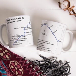 Kubek linia kolejowa 16, Linia kolejowa 16, Linia kolejowa nr 16, Linia kolejowa 16 Łódź Widzew - Kutno, Kubek 330ml z linią kolejową 16, kubek linia 16, kubek linia kolejowa 16 Łódź Widzew - Kutno, Zgierz, Ozorków, linia kolejowa okolice Łodzi, Łowicza, Rozkład PKP, Pociąg, Pociąg towarowy, Pociąg osobowy, schemat linii kolejowej na kubku, gadżet PKP, schemat linii kolejowej na kubku, upominek dla maszynisty, kubek dla maszynisty, linia kolejowa normalnotorowa, linia kolejowa Łódzkie, ŁKA, Łódzka Kolej Aglomeracyjna