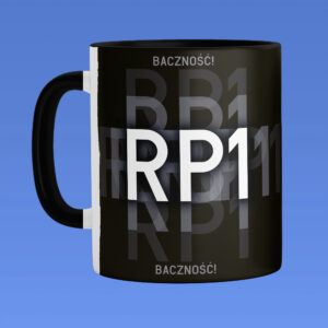 kubek rp1 baczność! czarny kubek kolejowy, czarny kubek 330ml pkp, kubek dla maszynisty, kubek dla kolejarza, kubek dla mikola, sygnał rp1 baczność kubek, gadżet rp1 baczność, kubek z sygnałem rp1 baczność!